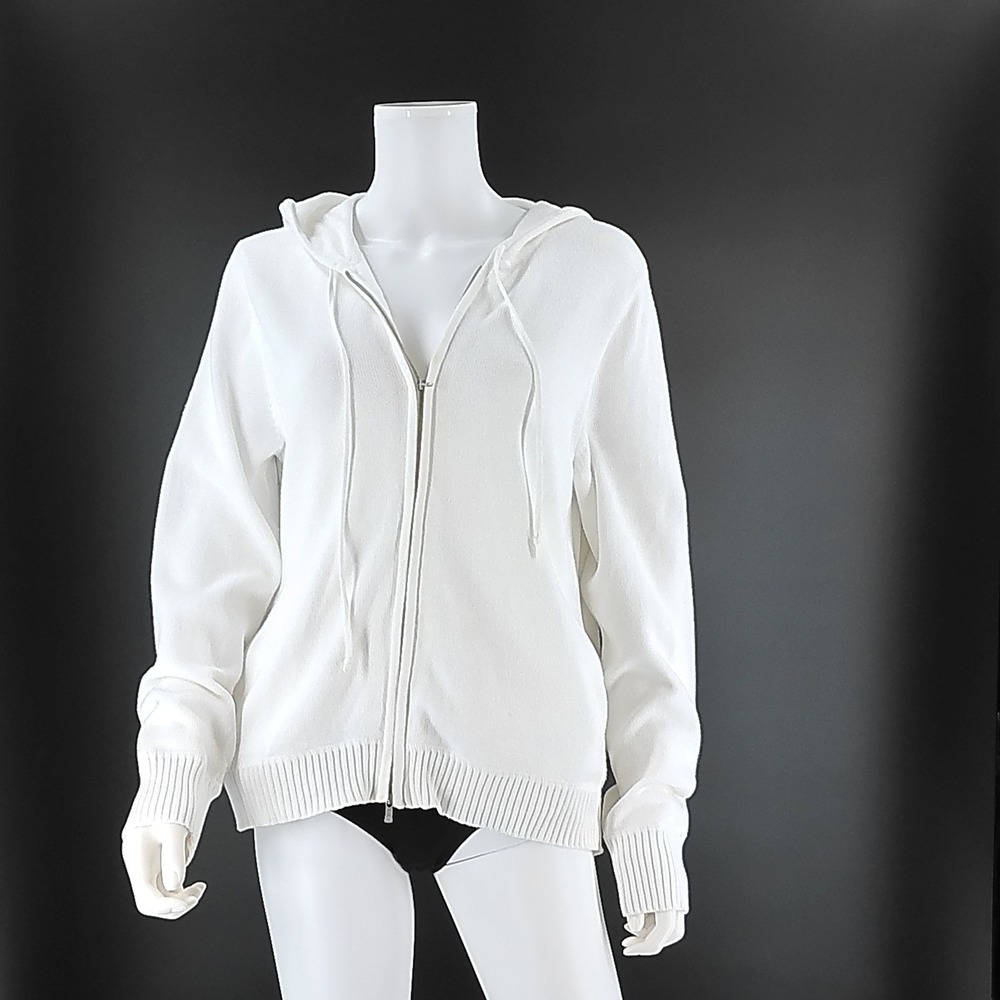 Liz Claiborne Lizwear White Full Zip Hoodie Sweater XL Cotton Knit Long Sleeve